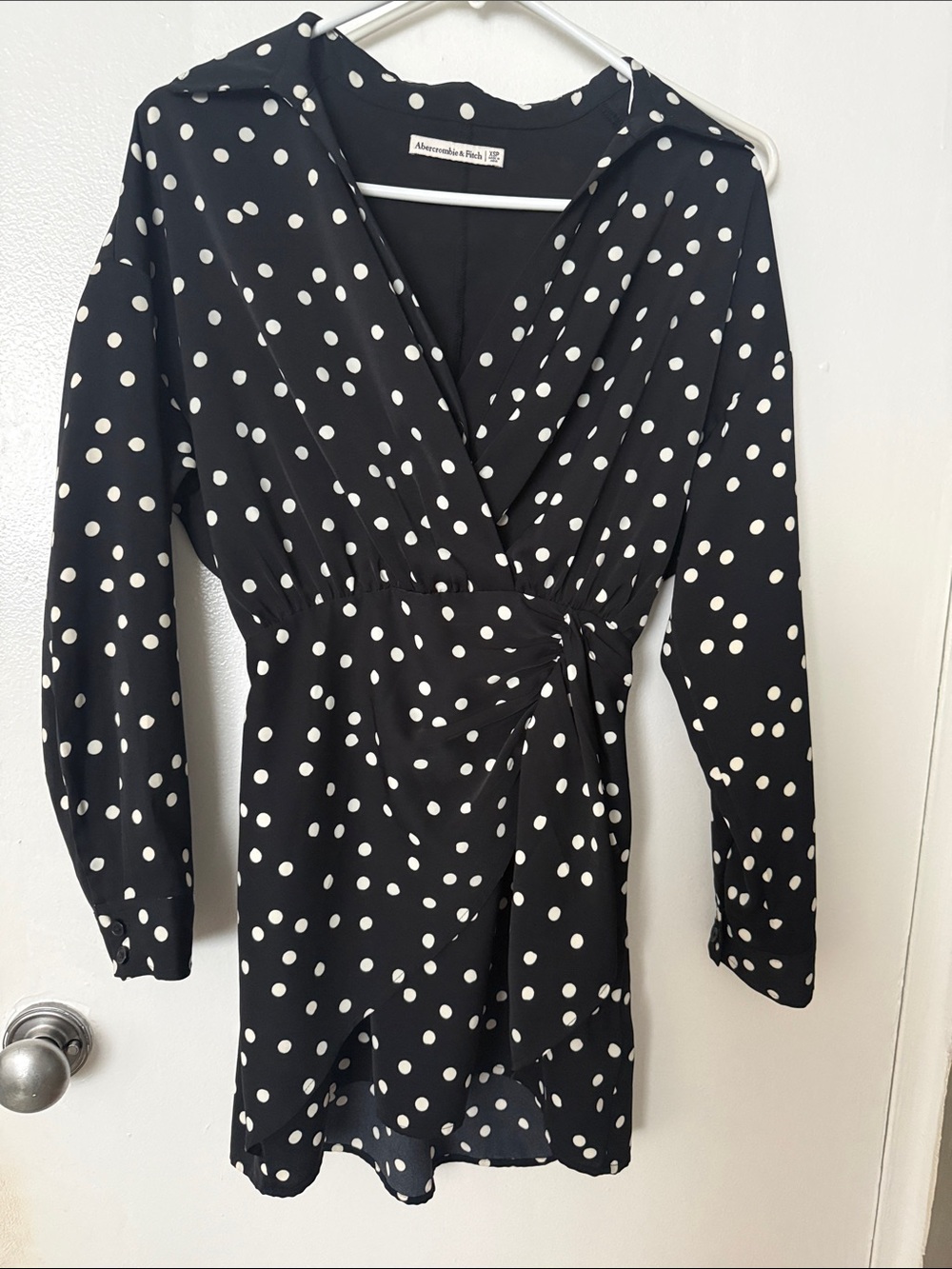 Abercrombie & Fitch Black and White Polka Dot Long Sleeve Wrap Dress